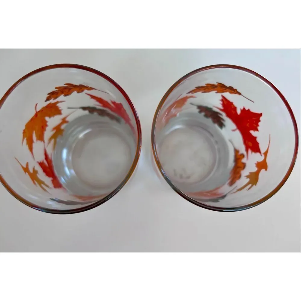 2 Vintage  Libbey Crisa Autumn Fall Leaves Highball Glasses.